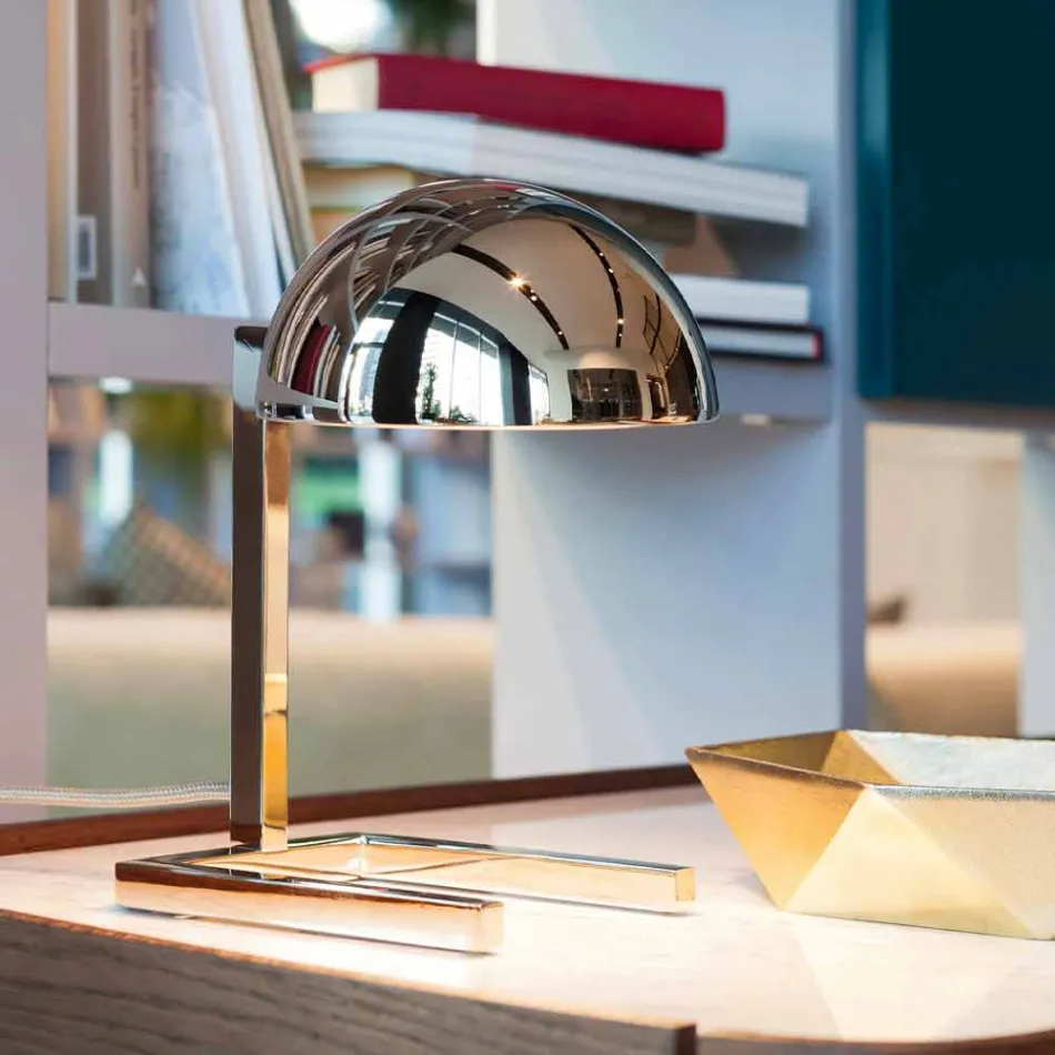 Lámpara de mesa de latón con acabado dorado o paladio Made in Italy - Adana Viadurini