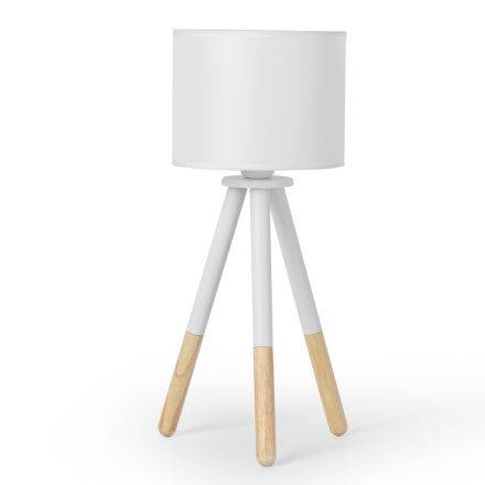 Lámpara de mesa en lona blanca con estructura de metal y madera - Fiona Viadurini