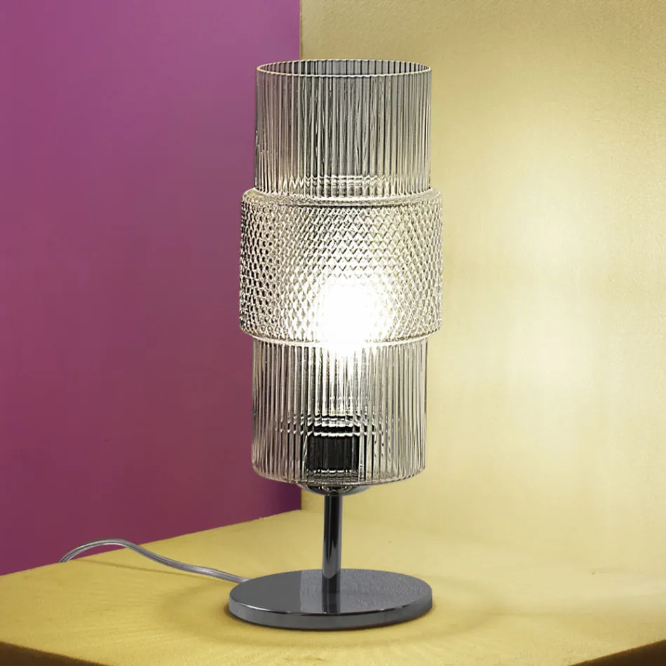 Lámpara de mesa en vidrio soplado a mano en Venecia y metal - Satomi Viadurini