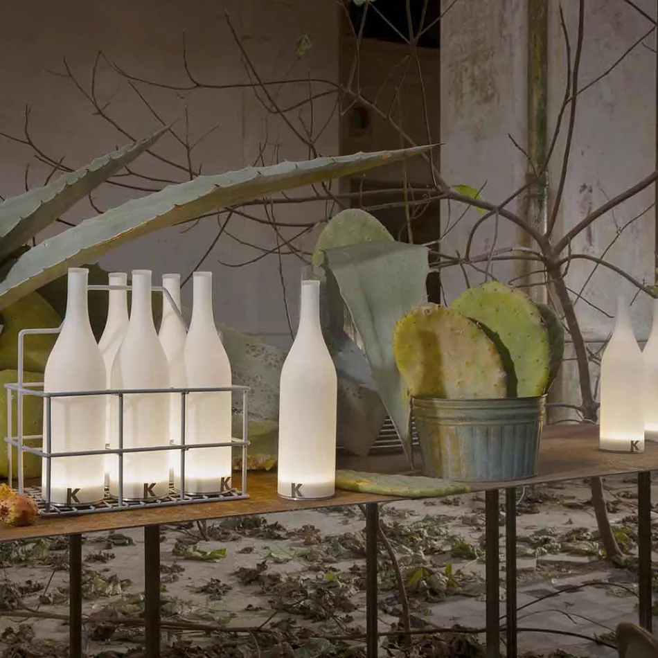 Lámpara de mesa LED en vidrio esmerilado blanco de diseño moderno - Botella Viadurini