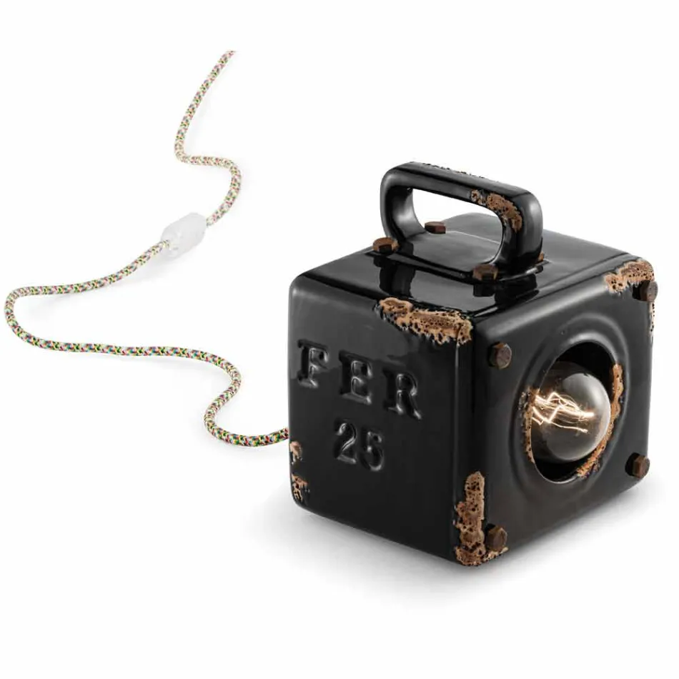 estilo industrial lámpara de mesa de cerámica y hierro Valerie Viadurini