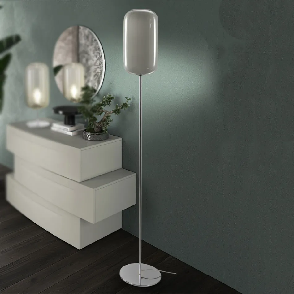 Lámpara de pie de vidrio veneciano soplado a mano - Bambú Viadurini