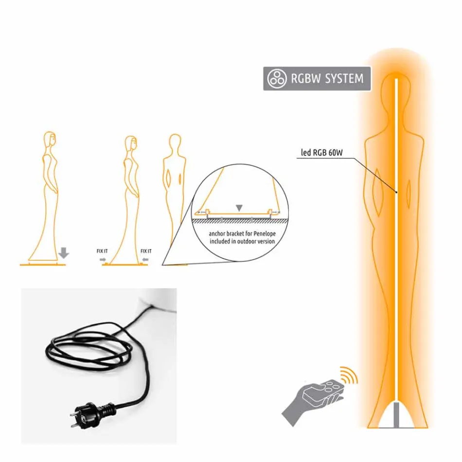 Lámpara de pie de jardín con diseño de estatua de luz LED RGBW - Penelope by Myyour Viadurini