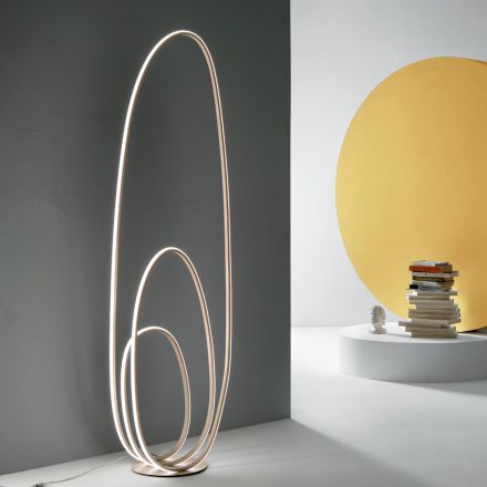 Lámpara de Pie de Diseño en Metal Pintado Acabado Dorado con LED - Simea Viadurini