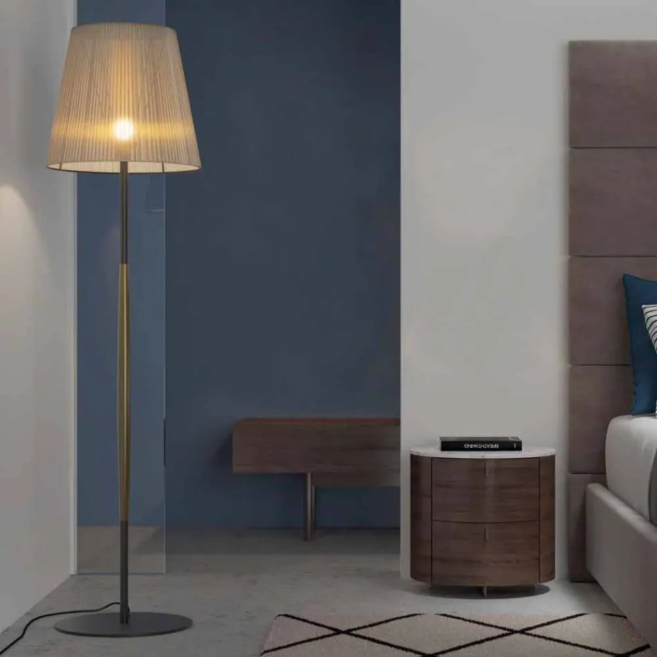 Lámpara de pie de diseño en metal, madera y organza Made in Italy - Boom Viadurini