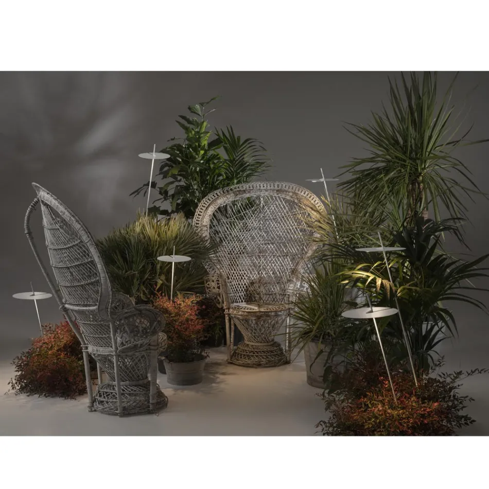 Lámpara de pie de jardín Diseño de aluminio blanco con hoja de nenúfar - Cipriam Viadurini