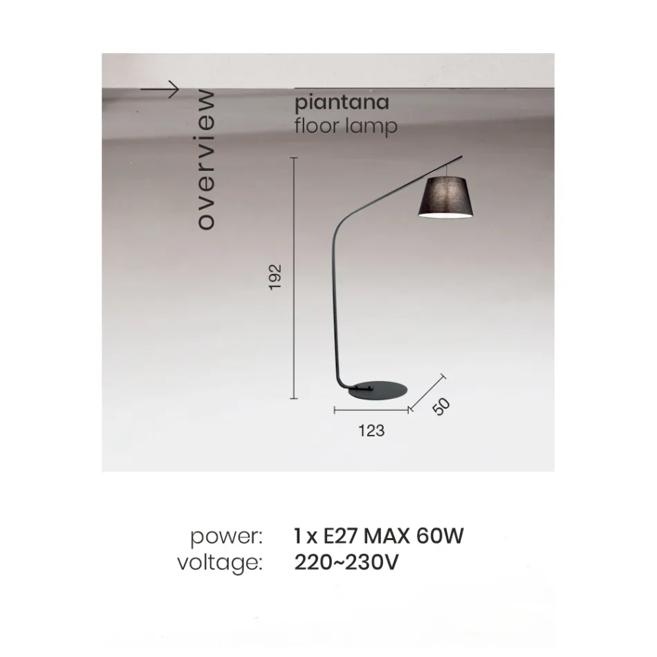 Lámpara de pie de metal con pantalla de tela - Rivella Viadurini