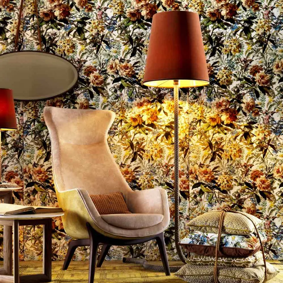 Lámpara de pie Grilli Snake en metal y tela, fabricada en Italia. Viadurini