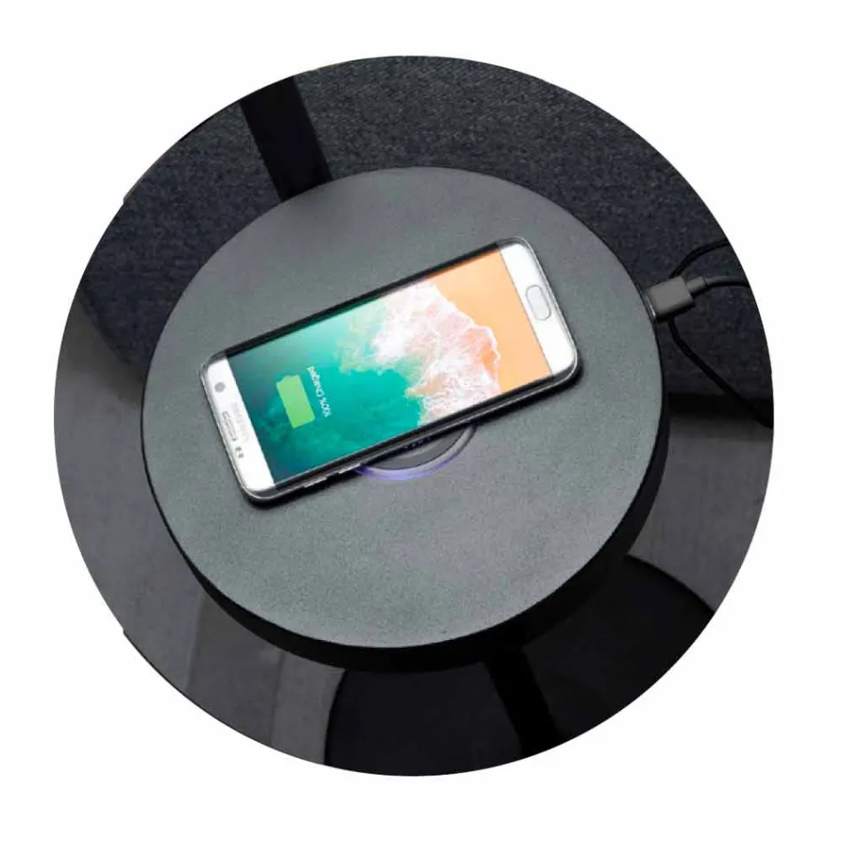 Lámpara de pie en metal negro y ratán con estante Made in Italy - Livia Viadurini