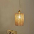 Lámpara de suspensión/pie de madera y lana color arena Bois