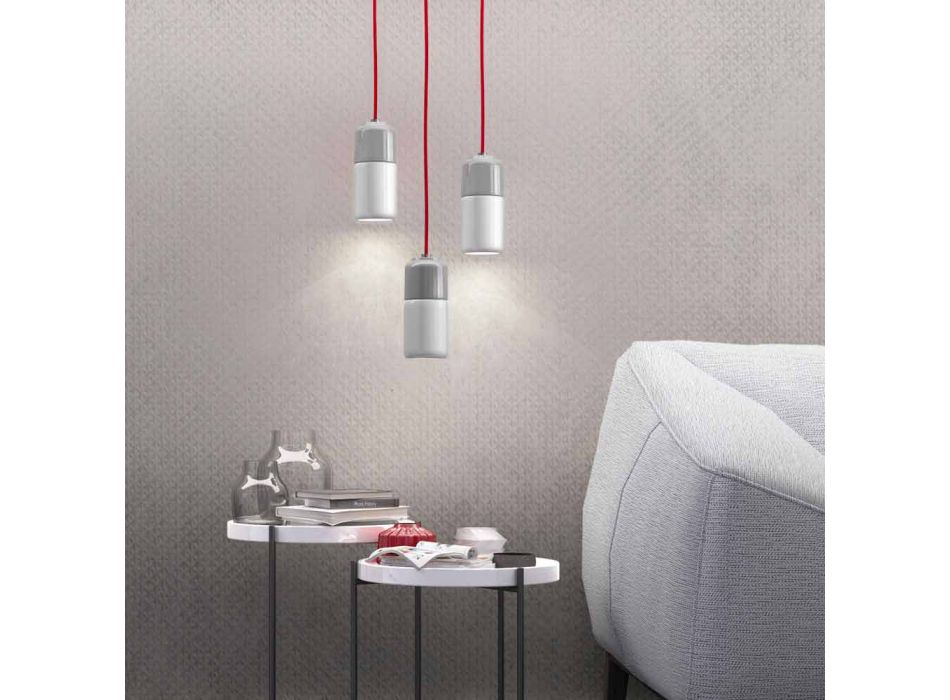 Lámpara de diseño suspendida en cerámica y aluminio hecha en Italia Asia. Viadurini
