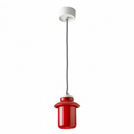 Lámpara de diseño suspendida en cerámica roja hecha en Italia Asia. Viadurini
