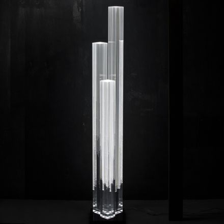 Lámpara de pie de cristal LED Tríptico de diseño acrílico satinado - Crystol Viadurini