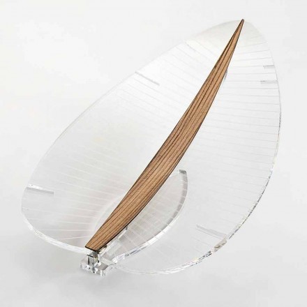 Lámpara Led en Plexiglás Transparente Dorado Plateado o Madera de Diseño - Foglialamp Viadurini