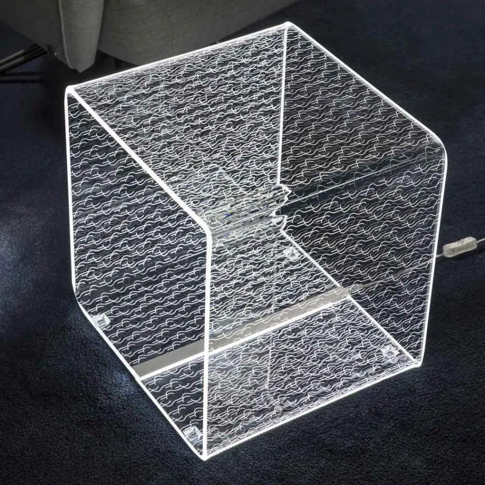 Lámpara LED Luminoso Acrílico Transparente Mesa de Centro Decoración Láser - Robiola Viadurini