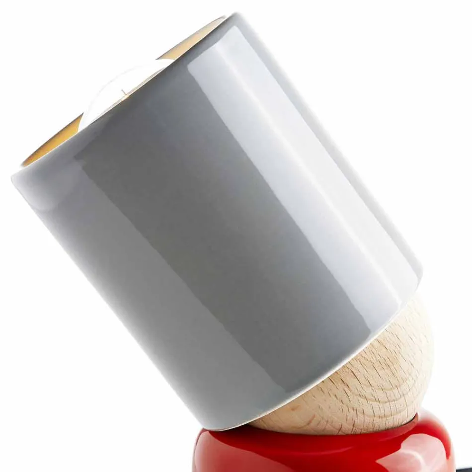 Lámpara de mesa moderna hecha de cerámica y madera de haya hecha en Italia Asia Viadurini