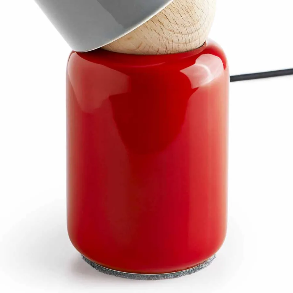 Lámpara de mesa moderna hecha de cerámica y madera de haya hecha en Italia Asia Viadurini