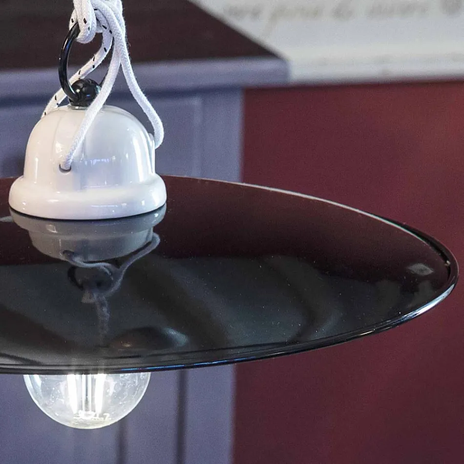 Lámpara ups and downs suspendida en cerámica blanca y metal negro - power Viadurini