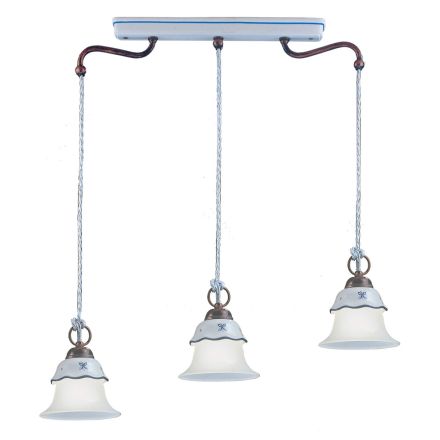 Lámpara de suspensión vintage de 3 luces en hierro, vidrio y cerámica - Ferrara Viadurini