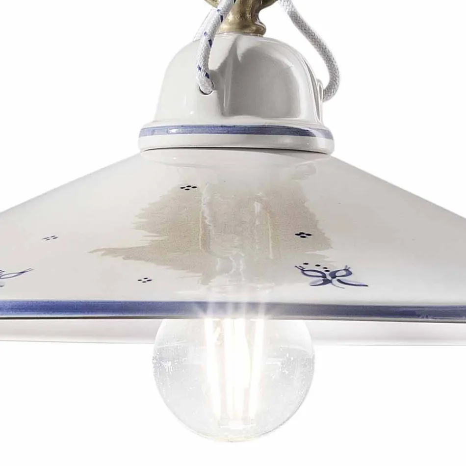 Lámpara de Suspensión en Cerámica Pintada a Mano y Hierro 3 Tamaños - Asti Viadurini