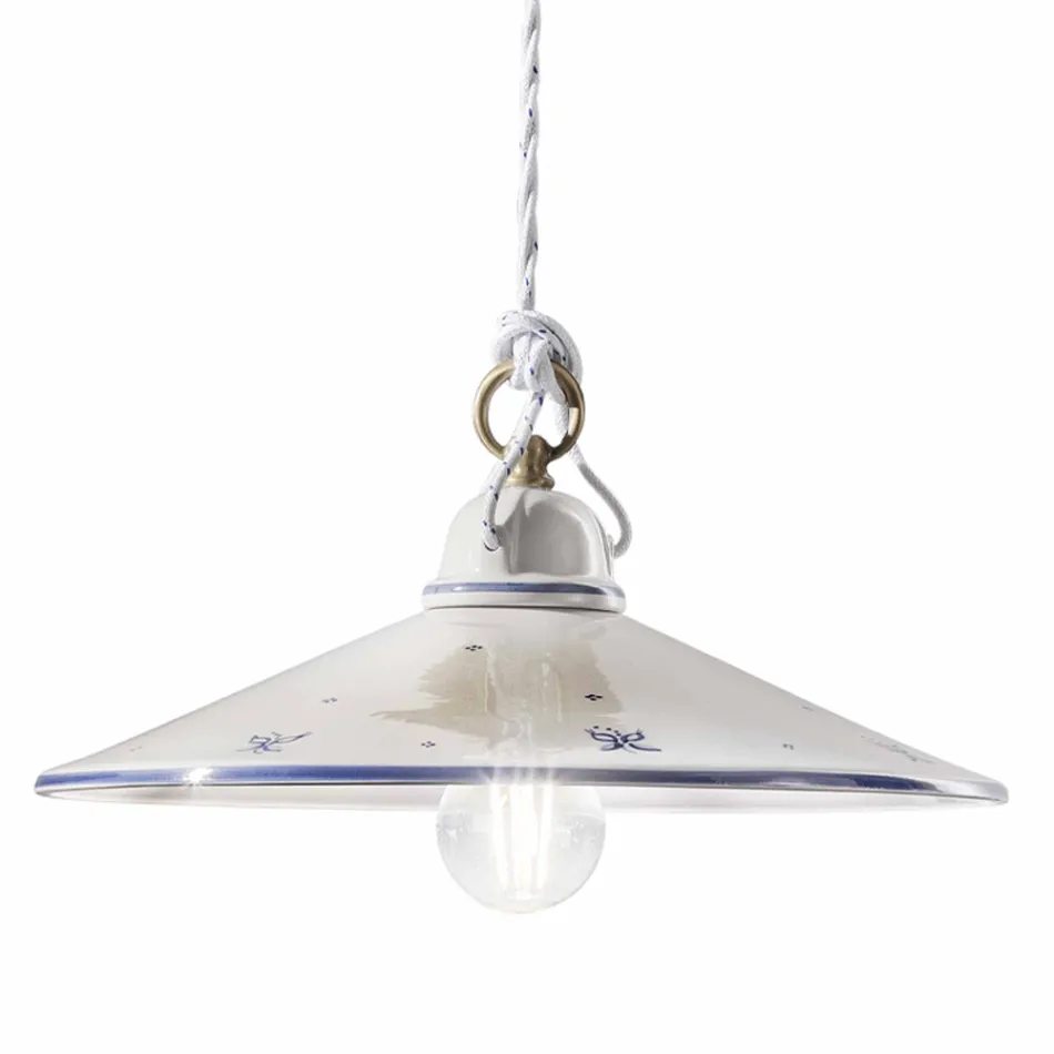 Lámpara de Suspensión en Cerámica Pintada a Mano y Hierro 3 Tamaños - Asti Viadurini