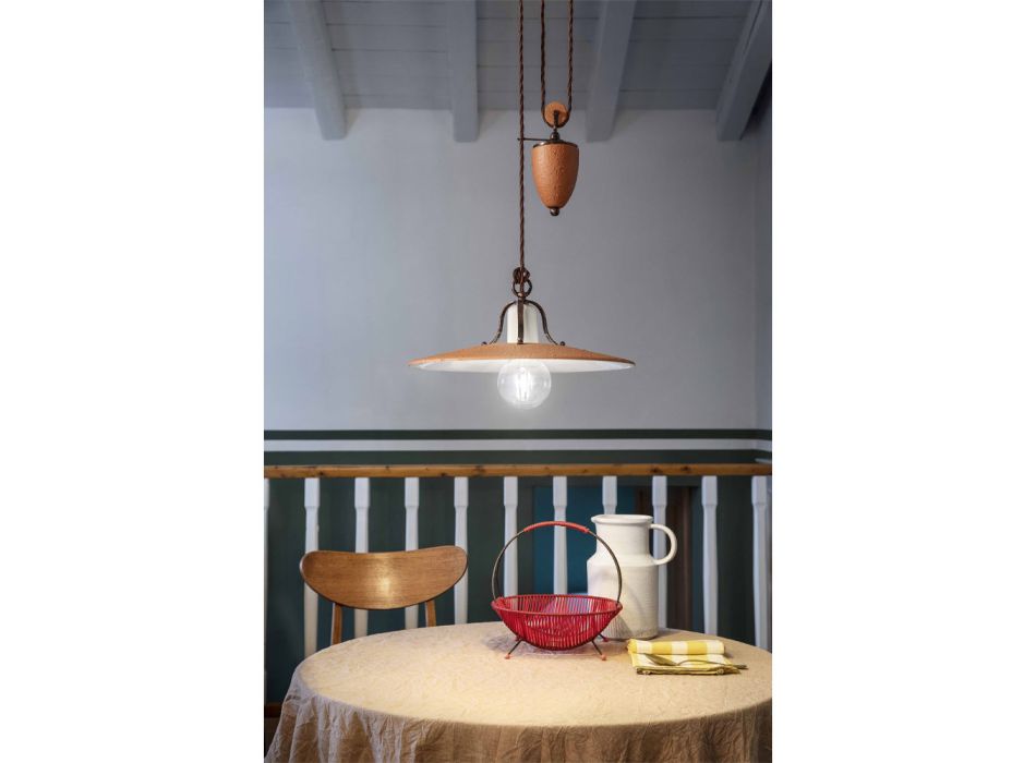 Lámpara de suspensión Ups and Downs en hierro y cerámica cruda a mano - Bologna Viadurini