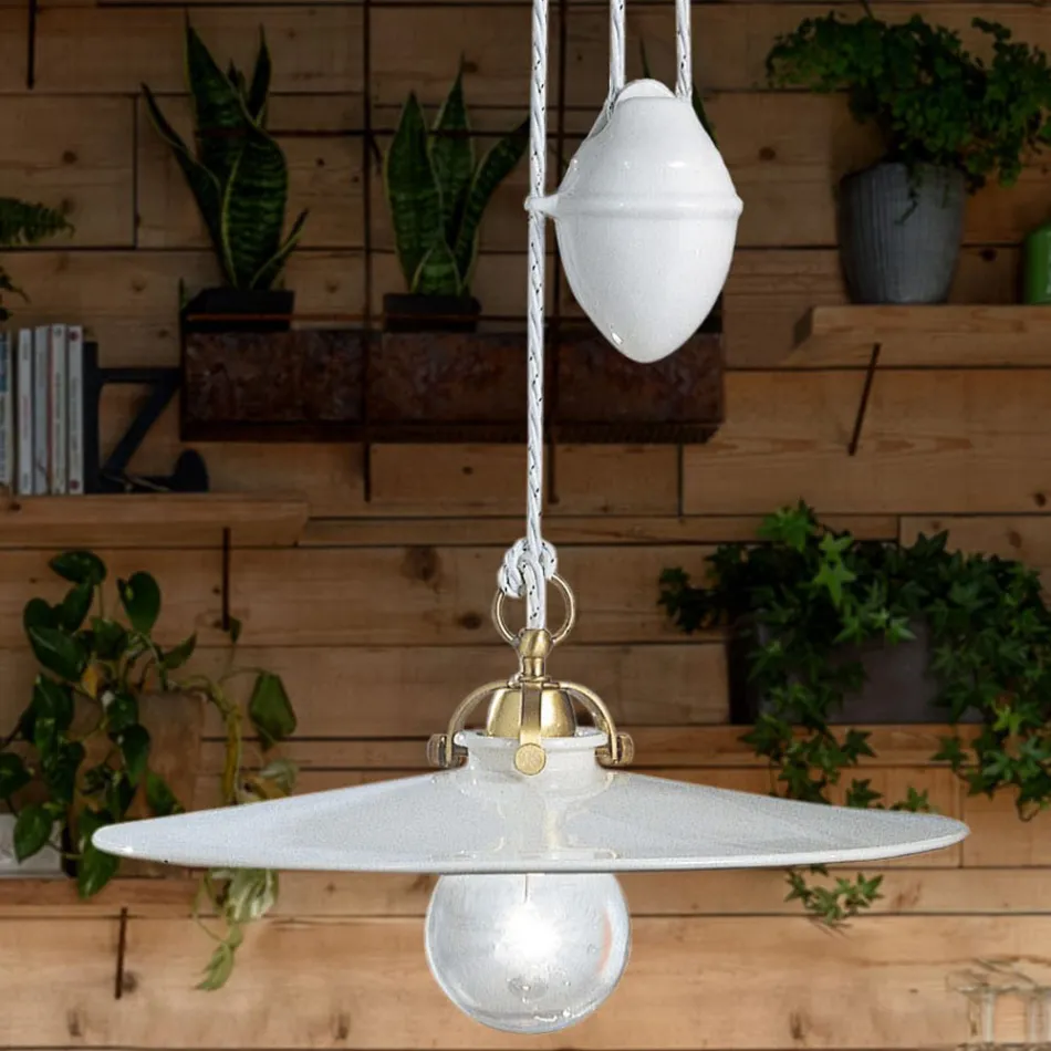 Lámpara de Suspensión Ups and Down en Hierro y Cerámica Brillo 2 Tamaños - Asti Viadurini