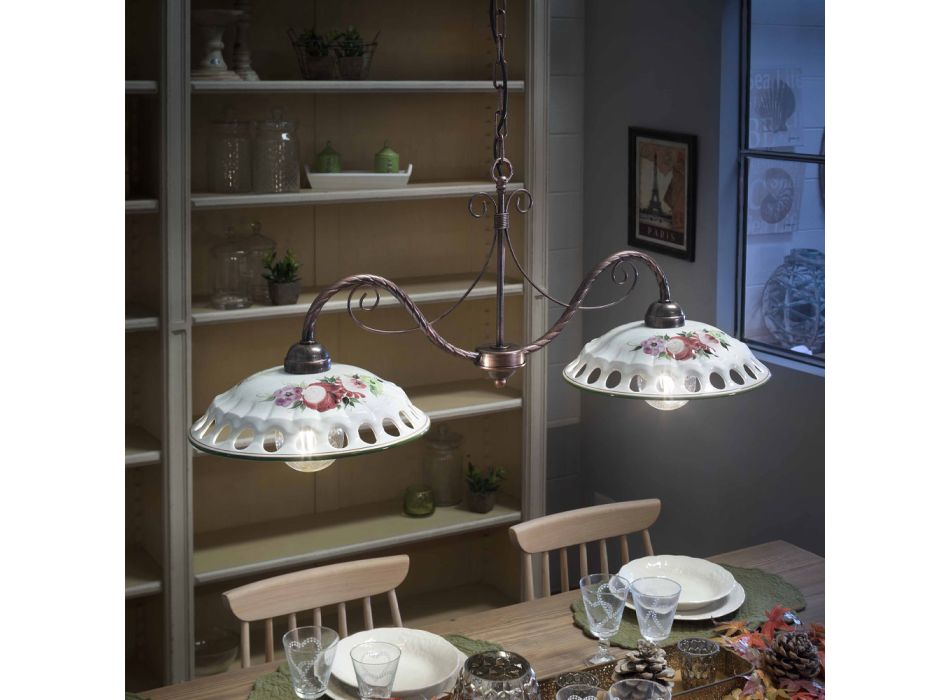 Lámpara colgante 2 luces en cerámica hecha a mano con Passanastri - Nápoles Viadurini