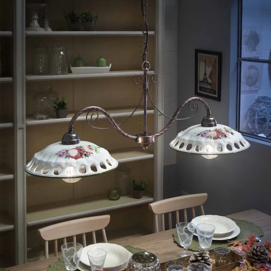 Lámpara colgante 2 luces en cerámica hecha a mano con Passanastri - Nápoles Viadurini