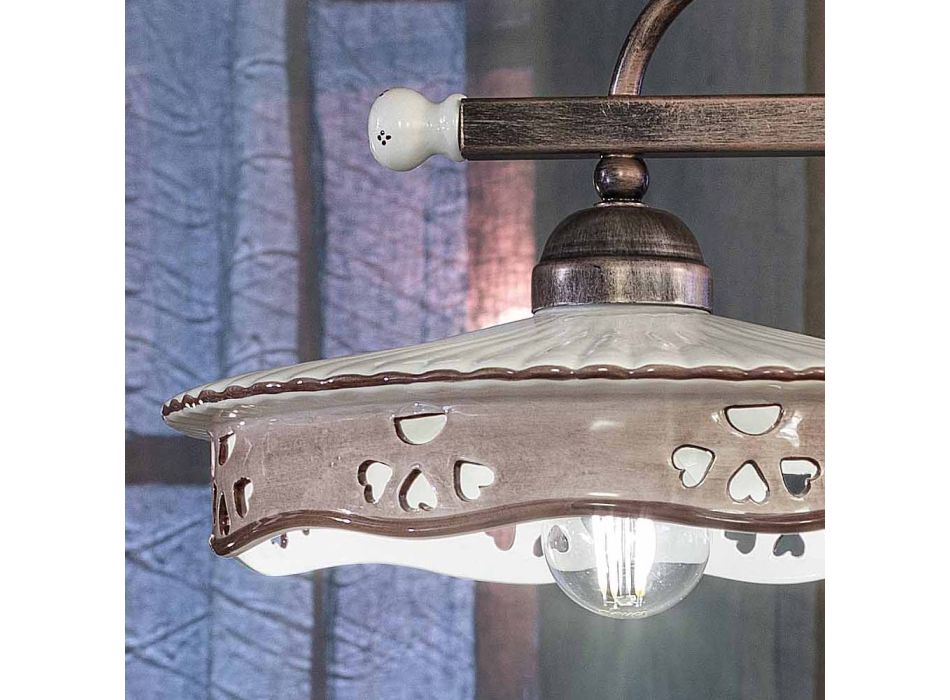 Lámpara colgante vintage 2 luces en cerámica de hierro hecha a mano - Alessandria Viadurini