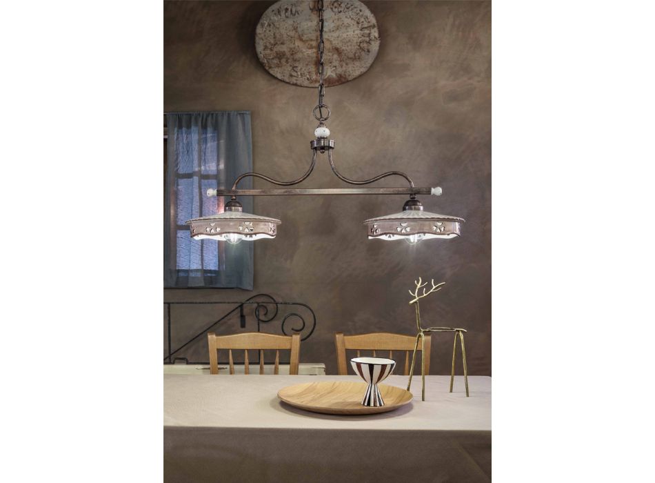 Lámpara colgante vintage 2 luces en cerámica de hierro hecha a mano - Alessandria Viadurini