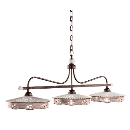 Lámpara Colgante 3 Luces Vintage Cerámica y Hierro Hecho a Mano - Alessandria Viadurini