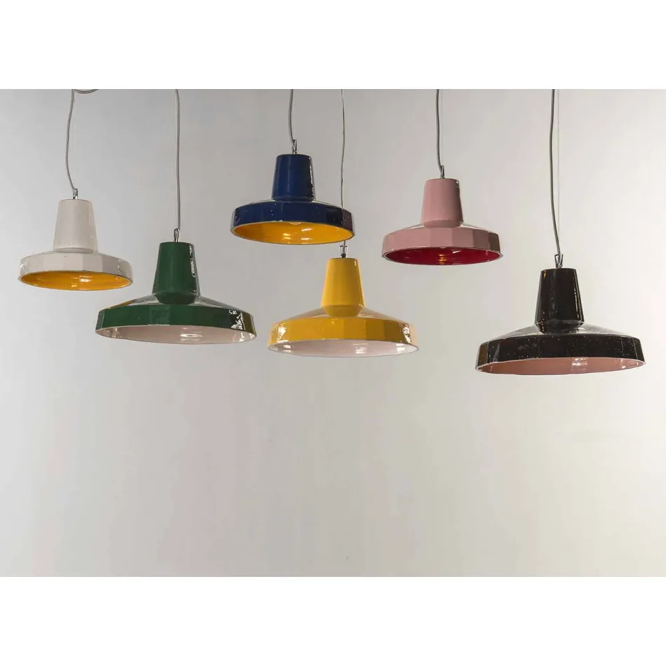 Lámpara suspendida 30 cm, en latón y mayólica toscana, Rossi Toscot Viadurini