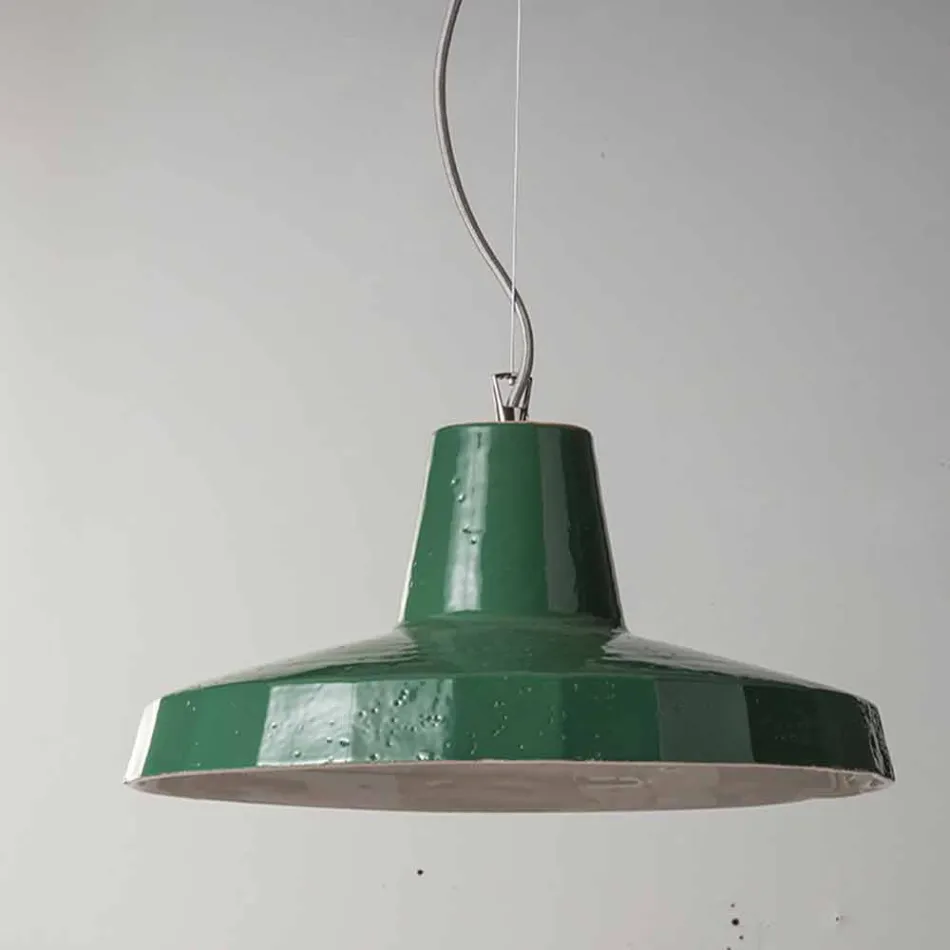 Lámpara colgante de 42 cm en latón y mayólica toscana Rossi - Toscot Viadurini