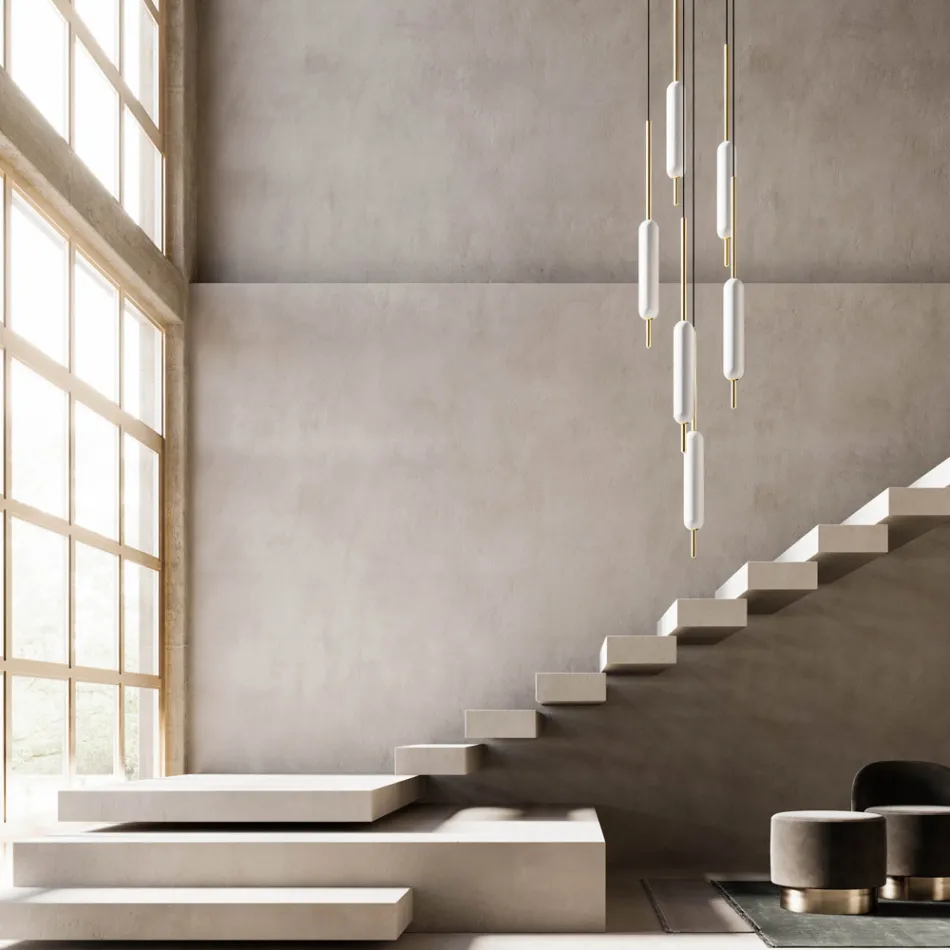 Lámpara de suspensión con 1, 3 o 6 luces en latón Diseño moderno - Typha by Il Fanale Viadurini