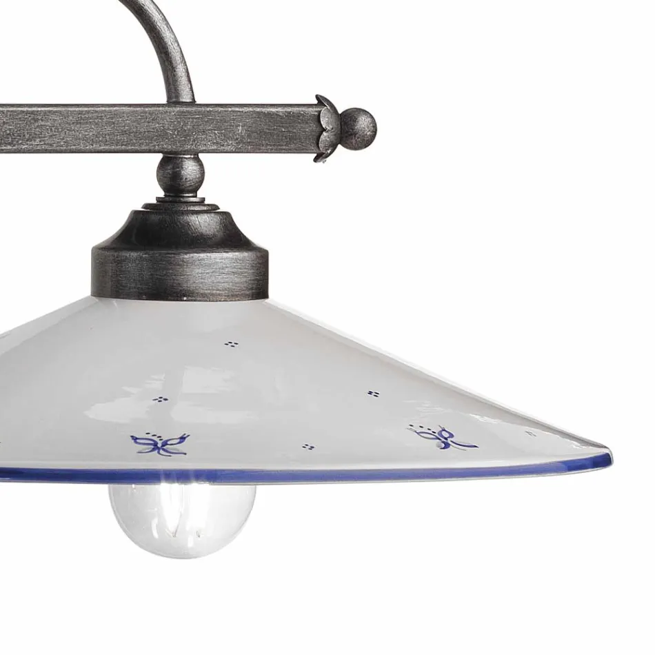 Lámpara colgante con 2 luces en cerámica pintada a mano y diseño de hierro - Asti Viadurini