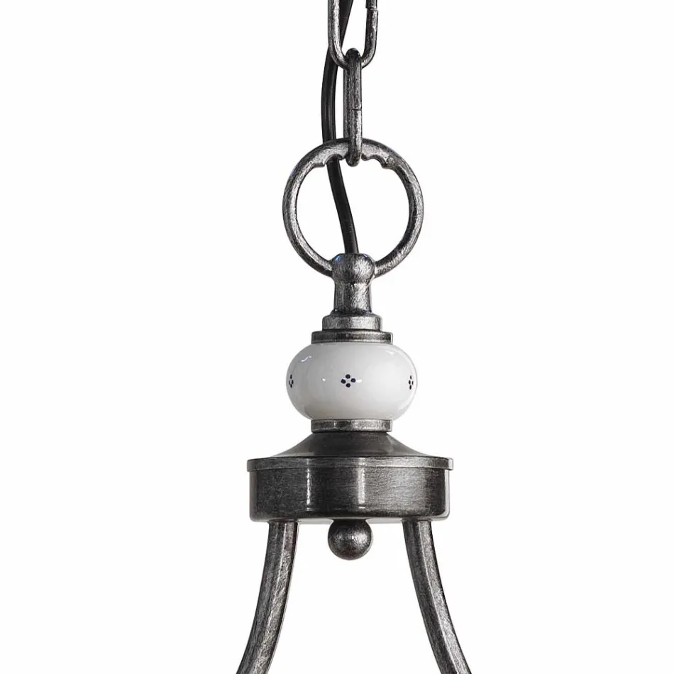 Lámpara colgante con 2 luces en cerámica pintada a mano y diseño de hierro - Asti Viadurini