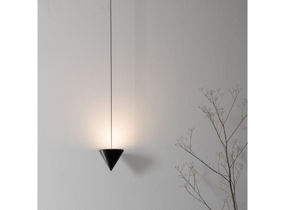 Lámpara Suspendida en Alambre de Aluminio Negro y Cono de Gran Diseño - Mercado Viadurini