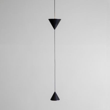 Lámpara Suspendida de Alambre en Aluminio Negro y Diseño de Doble Cono - Mercado Viadurini