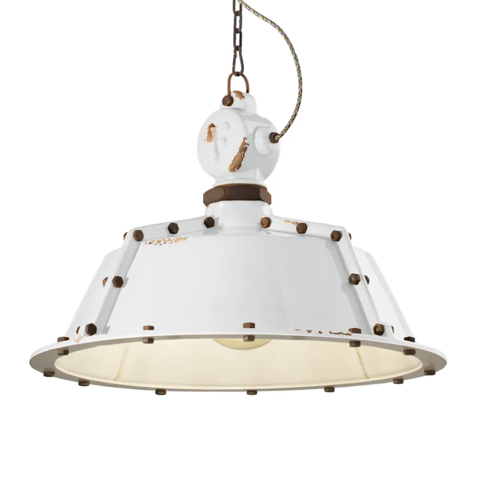 Lámpara Colgante Artesanal Industrial en Hierro y Cerámica - Industrial Viadurini