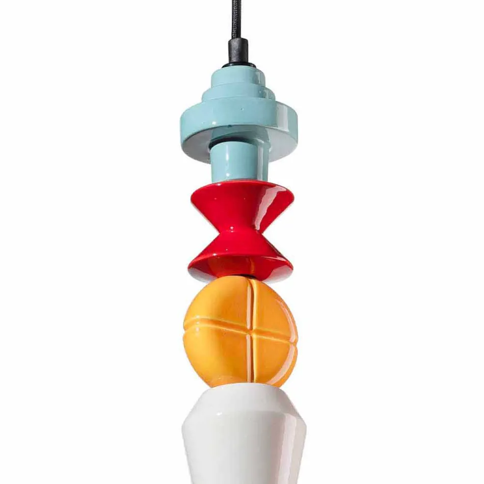 Lámpara colgante de cerámica retro amarilla o verde Made in Italy - Ferroluce Lariat Viadurini