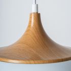 Lámpara de suspensión con pantalla de metal blanco y efecto madera - Barbara Viadurini