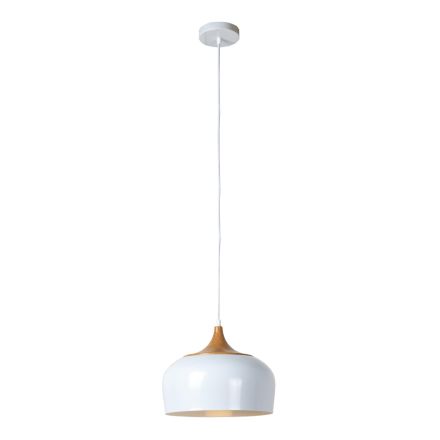 Lámpara de suspensión con pantalla de metal blanco y efecto madera - Barbara Viadurini