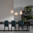 Lámpara colgante de diseño redondo en vidrio filigrana blanco - Caravan Viadurini