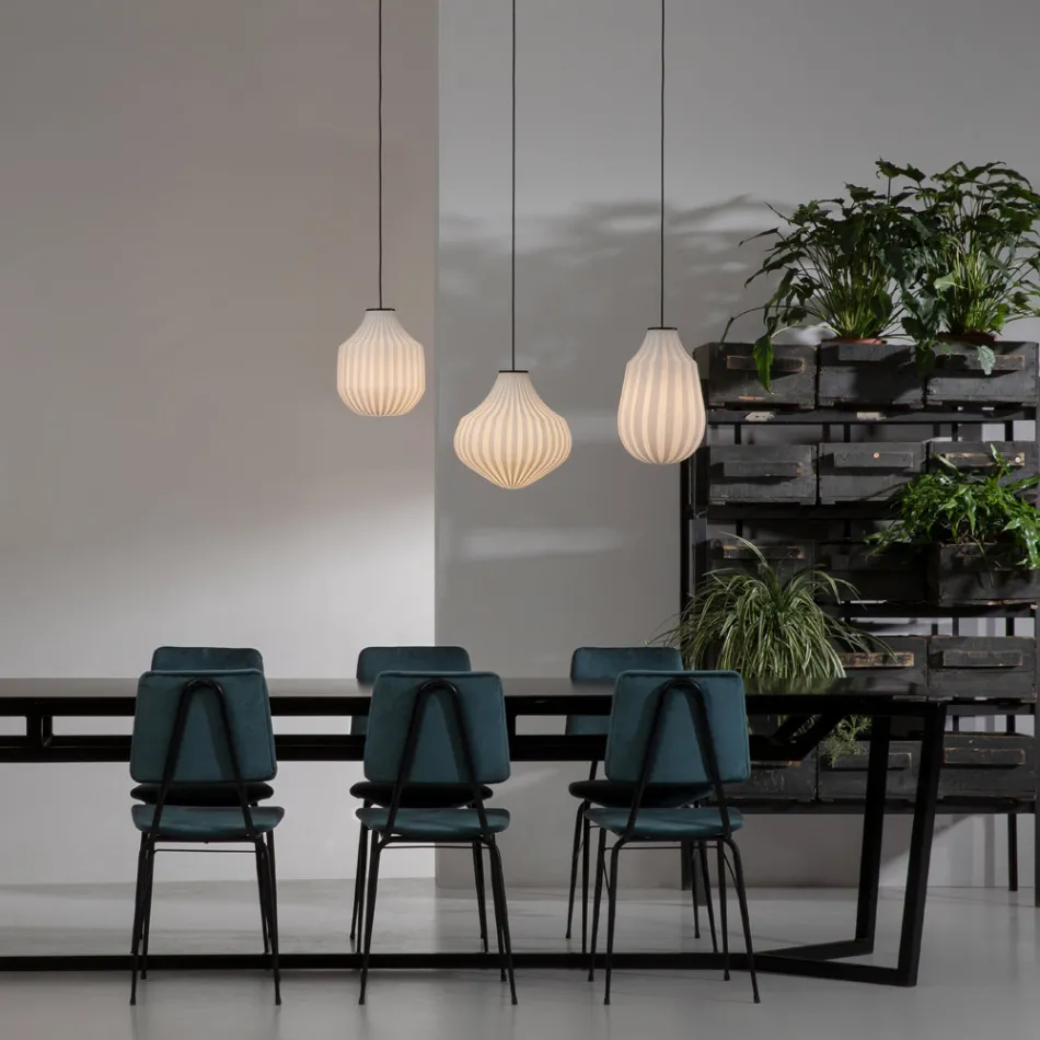 Lámpara colgante de diseño redondo en vidrio filigrana blanco - Caravan Viadurini