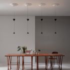 Lámpara Suspendida de Diseño en Yeso Blanco y Aluminio Negro 2 Conos - Tesera Viadurini