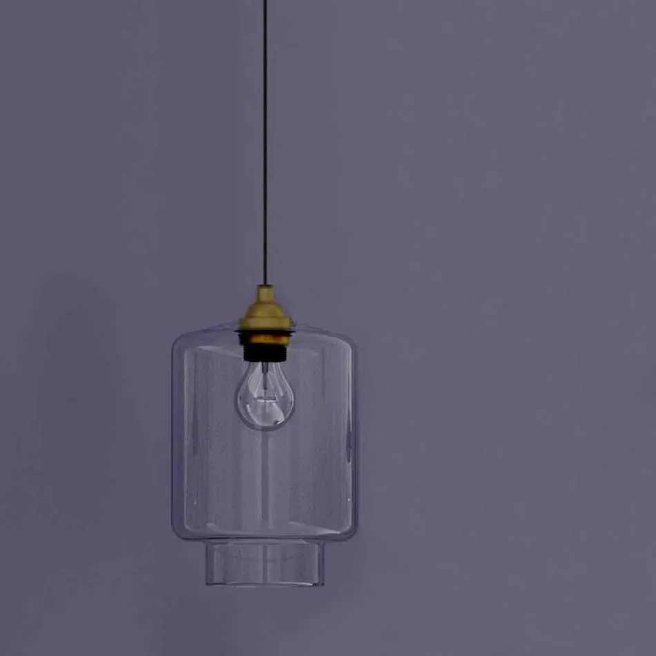 Lámpara Suspendida de Diseño en Metal y Vidrio Transparente Made in Italy - Clizia Viadurini