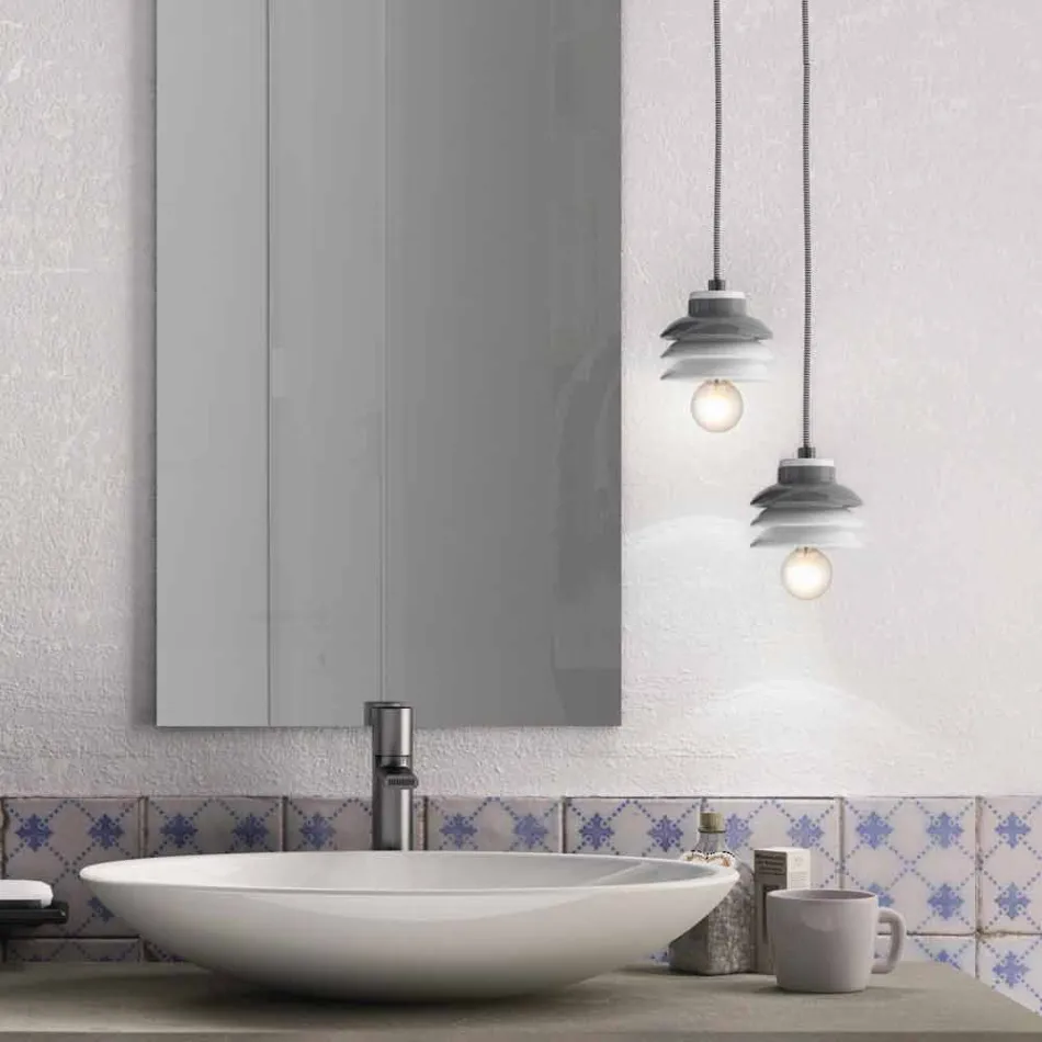 Lámpara de suspensión en cerámica y aluminio moderno fabricada en Italia Asia. Viadurini