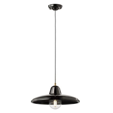 Lámpara de Suspensión en Cerámica Negra y Hierro Diseño Industrial Vintage - Bew Viadurini