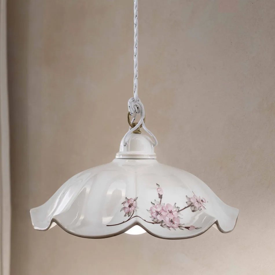 Lámpara de suspensión en hierro y cerámica ondulada decorada a mano - Belluno Viadurini